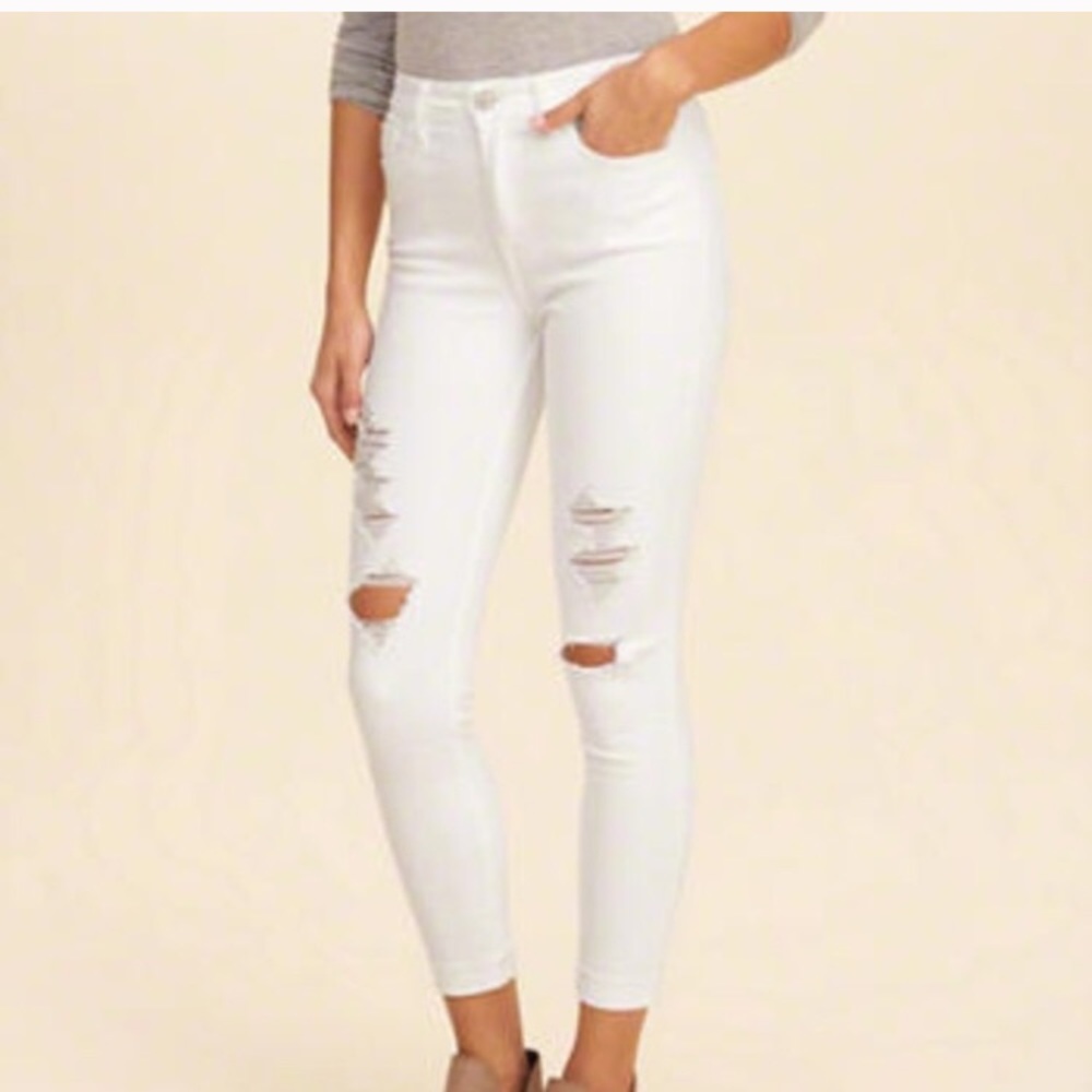 Hollister white skinny distressed jeans